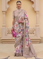 Pv Silk  Cream Wedding Wear Floral Print Saree